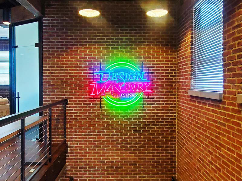 Wall Decor – Design Masonry custom neon lights office lobby sign in Santa Clarita, California.