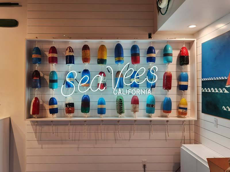LED neon signs like this one for the SeaVees store in Mill Valley, California accentuates the stores vibe.