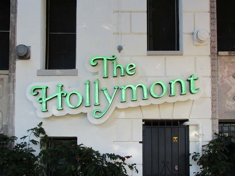 The Hollymont apartments neon sign in Los Angeles.