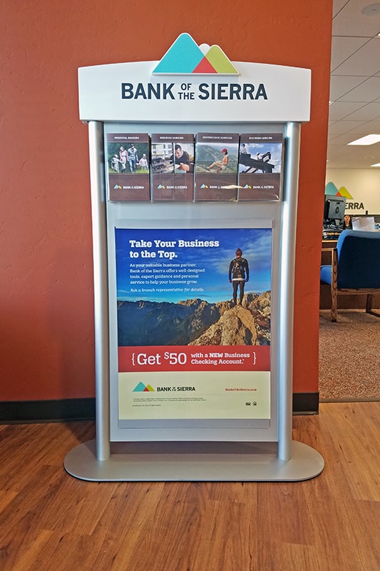 This Bank of the Sierra kiosk sign adds to overall feel of the branch.