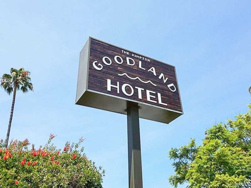 One of the most popular sign types for hotels is a pylon sign like this one for Goodland Hotel in Goleta, California.