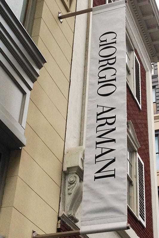 Custom printed graphic banners for Georgio Armani in San Francisco, California.