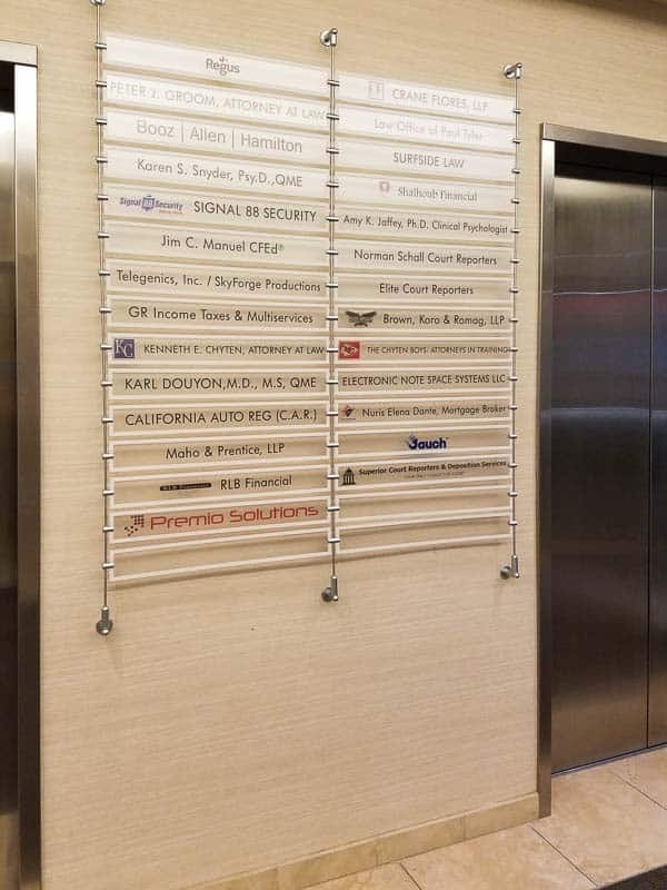First floor directory listing at Topa Financial Plaza Tower.