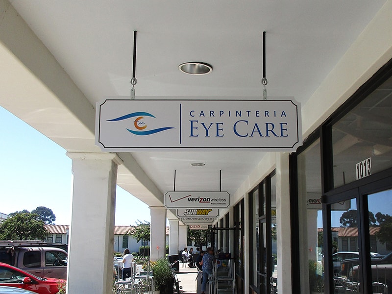 Carpinteria Eye Care hanging blade sign in Carpinteria, California. Part of a series for the shopping center.