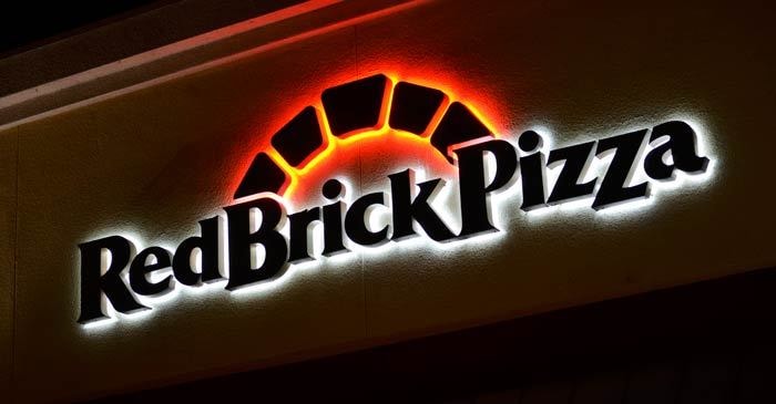 Red Brick Pizza is a classic halo-lit channel letter sign.