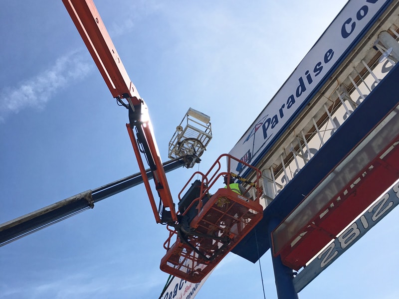 Paradise Cove pylon electric sign repair in Malibu, California.