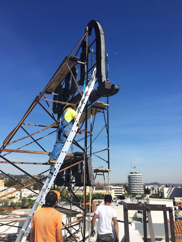 The iconic Lido APTs neon sign restoration in Los Angeles, California. Made famous by the Eagles Hotel California album.