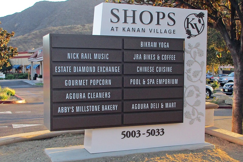 Shops at Kanan Village monument sign in Agoura Hills, California.