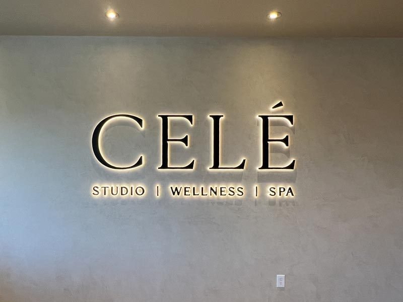 This reverse channel letter lobby sign for Celé Wellness in Westlake Village, California gives off that soft glow.