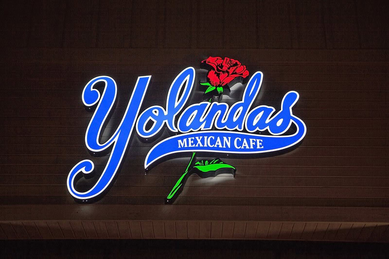 Yolandas Mexican Cafe front-lit channel letter signage in Ventura, California.