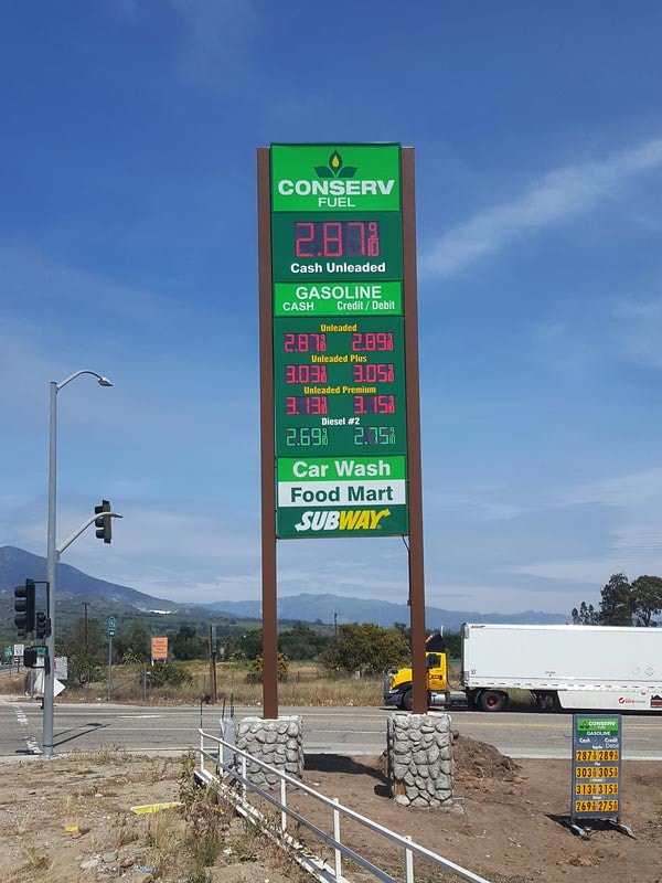 Digital displays are great for gas stations like this one for Conserv Fuel in Santa Barbara, California