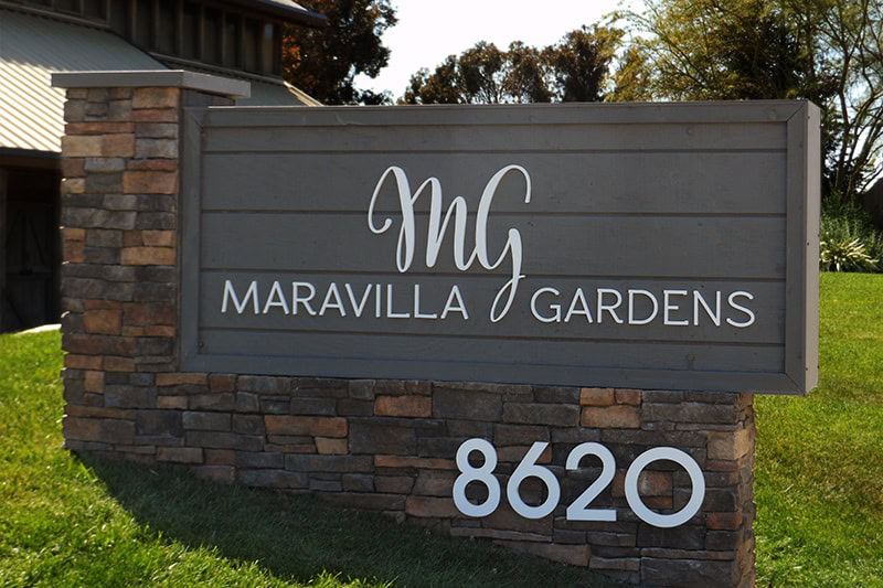 Maravilla Gardens Wedding Venue in Camarillo, CA, uses stone and wood for this elegant appearance.