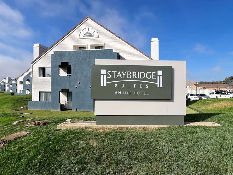 Staybridge Suites monument signage in Oxnard, California makes a lasting impression.